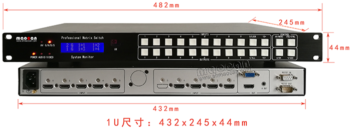 HDMI+A无缝画面分割器9进1出尺寸图